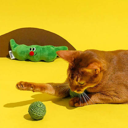 3PCS Cat Toy Balls, Interactive Pet Play Balls Sisal Rope Scratching Chew Ball Toy with Rustling Sound Pea Pod Storage for Indoor Kitten Training Hunting