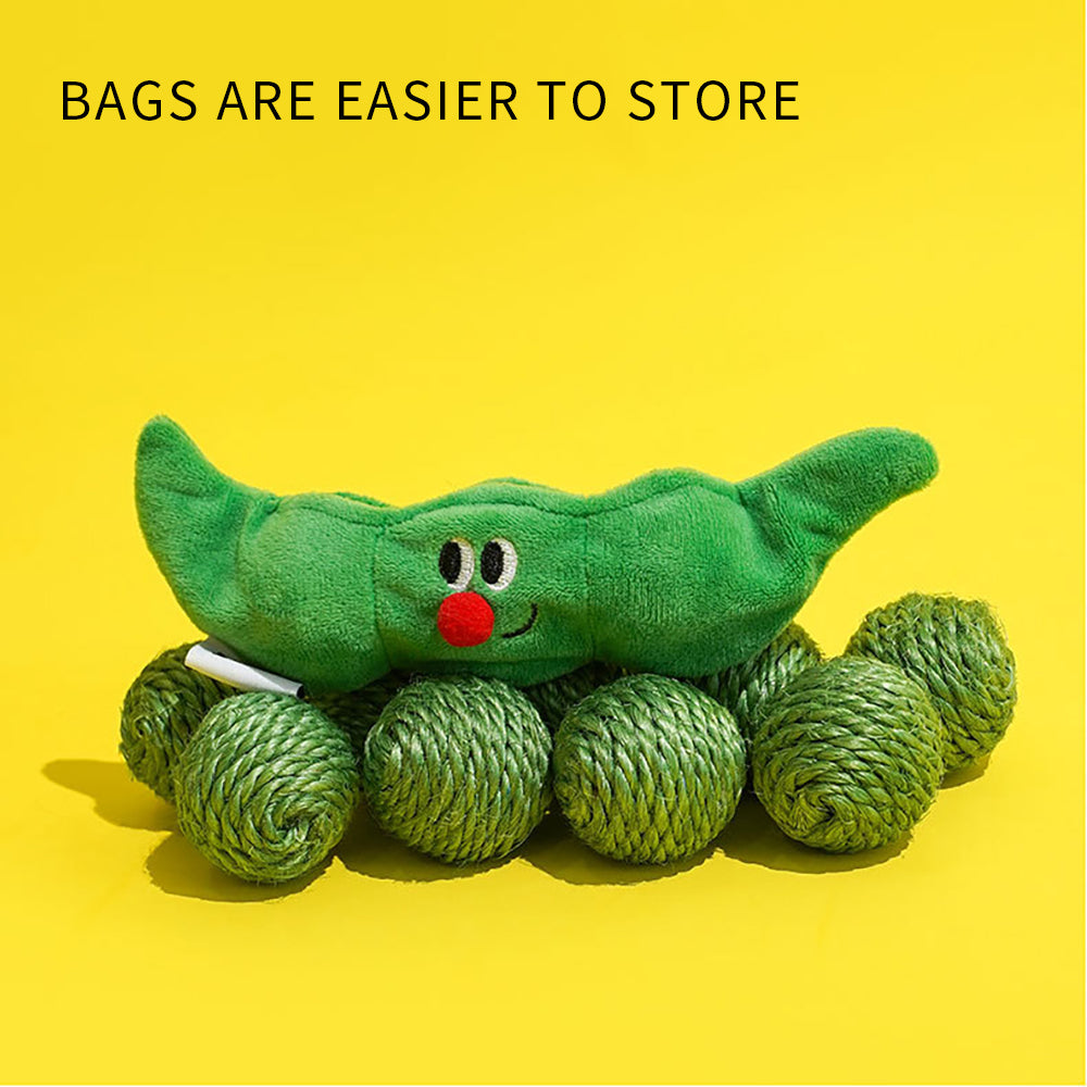 3PCS Cat Toy Balls, Interactive Pet Play Balls Sisal Rope Scratching Chew Ball Toy with Rustling Sound Pea Pod Storage for Indoor Kitten Training Hunting