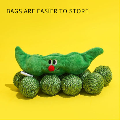 3PCS Cat Toy Balls, Interactive Pet Play Balls Sisal Rope Scratching Chew Ball Toy with Rustling Sound Pea Pod Storage for Indoor Kitten Training Hunting