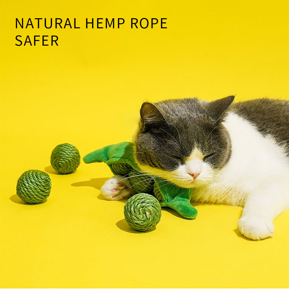 3PCS Cat Toy Balls, Interactive Pet Play Balls Sisal Rope Scratching Chew Ball Toy with Rustling Sound Pea Pod Storage for Indoor Kitten Training Hunting