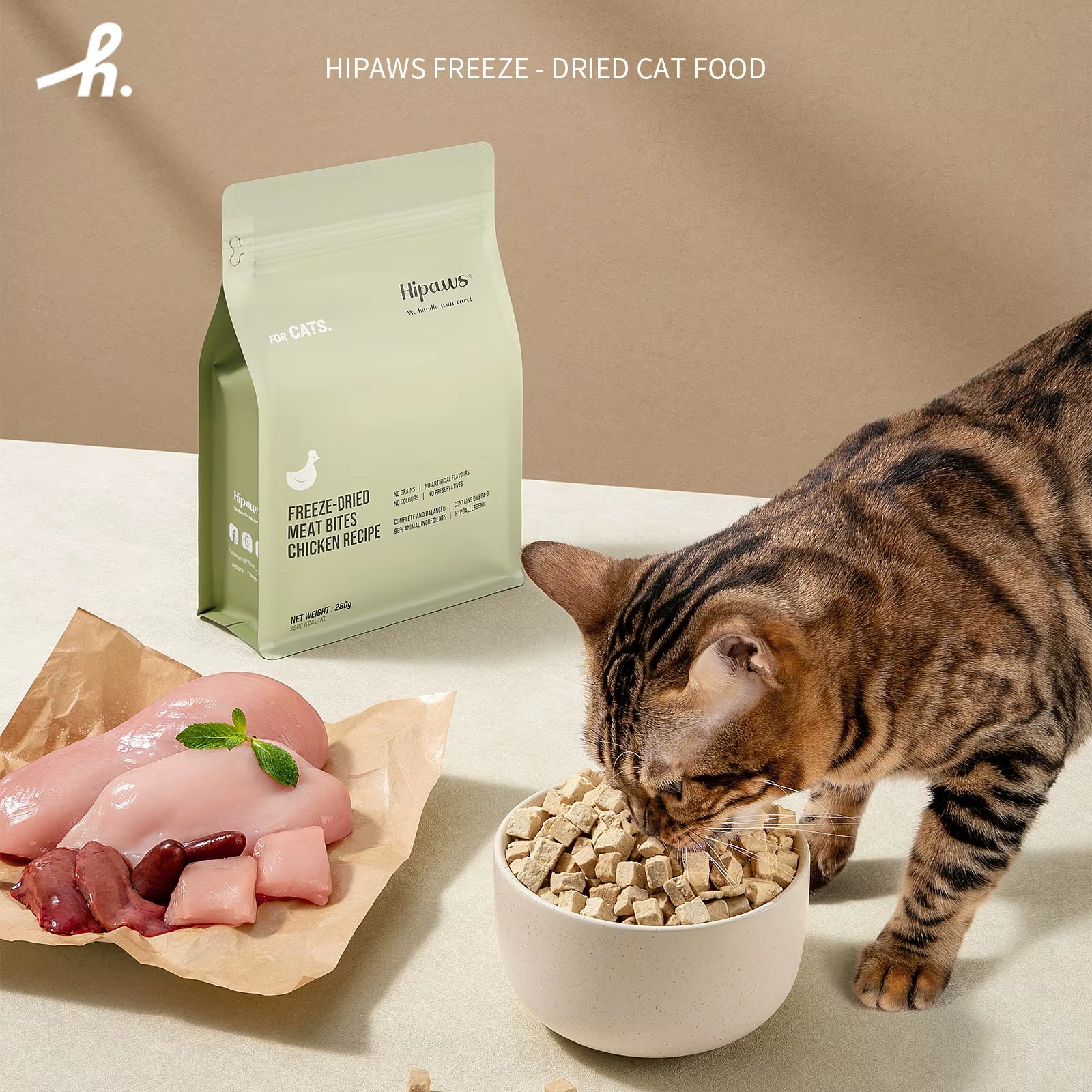 Complete Natural Chicken Recipe Freeze-Dried Cat Food Treats Toppers 280G, Hypoallergenic No Grain Fresh Chicken; Freeze