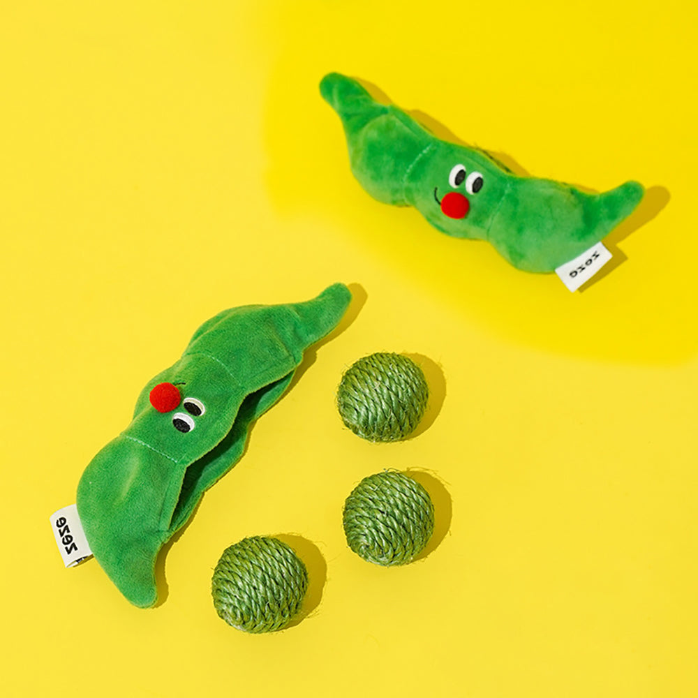 3PCS Cat Toy Balls, Interactive Pet Play Balls Sisal Rope Scratching Chew Ball Toy with Rustling Sound Pea Pod Storage for Indoor Kitten Training Hunting