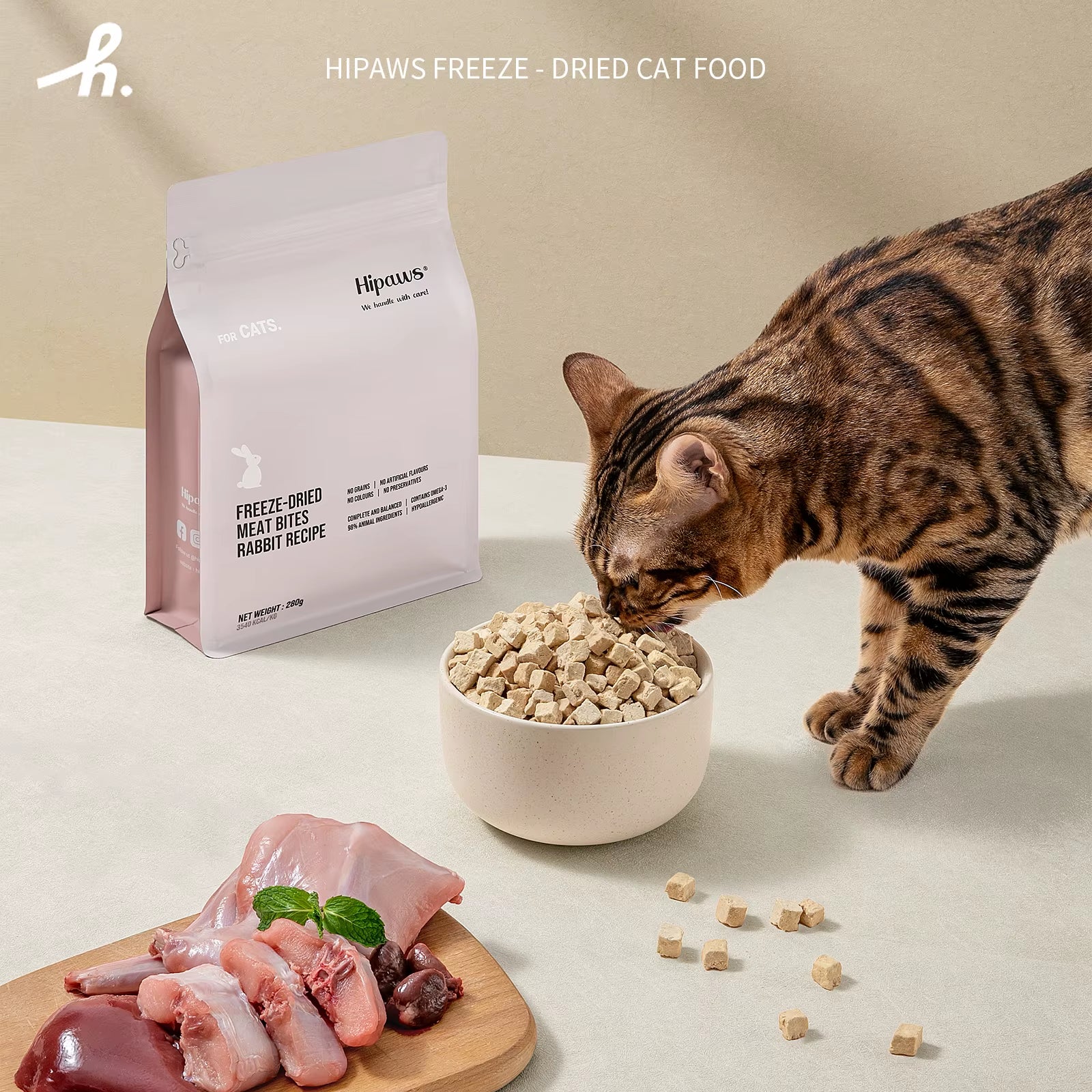 Complete Natural Rabbit Recipe Freeze-Dried Cat Food Treats Toppers 280G, Hypoallergenic No Grain Fresh Rabbit; Freeze Dr