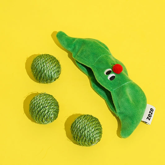 3PCS Cat Toy Balls, Interactive Pet Play Balls Sisal Rope Scratching Chew Ball Toy with Rustling Sound Pea Pod Storage for Indoor Kitten Training Hunting