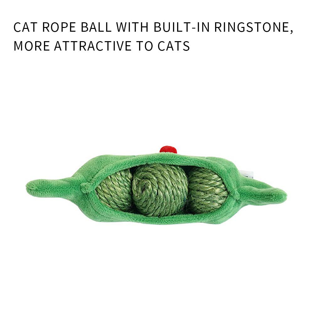 3PCS Cat Toy Balls, Interactive Pet Play Balls Sisal Rope Scratching Chew Ball Toy with Rustling Sound Pea Pod Storage for Indoor Kitten Training Hunting
