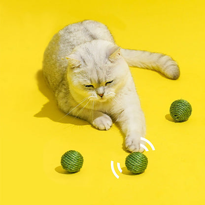 3PCS Cat Toy Balls, Interactive Pet Play Balls Sisal Rope Scratching Chew Ball Toy with Rustling Sound Pea Pod Storage for Indoor Kitten Training Hunting